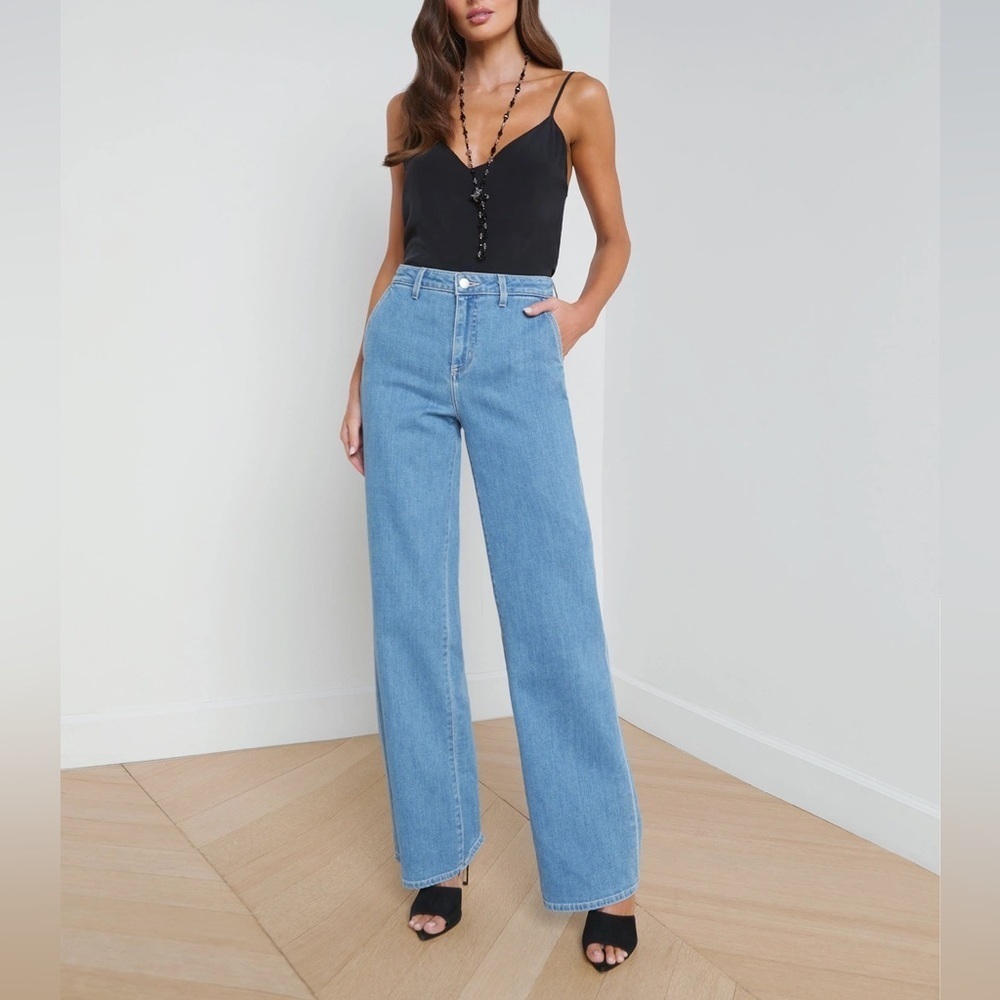 New L’Agence Weston High Rise Wide Leg Trouser Jeans Belize Blue Sz 25 - Picture 13 of 13